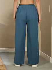 Women Airforce Blue Side Tape Drawstring Joggers
