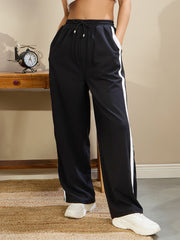 Women Black Side Tape Drawstring Joggers