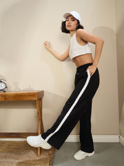 Women Black Side Tape Drawstring Joggers