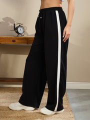 Women Black Side Tape Drawstring Joggers