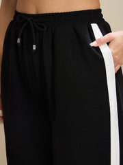 Women Black Side Tape Drawstring Joggers