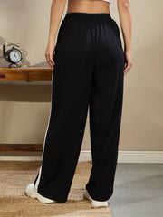 Women Black Side Tape Drawstring Joggers