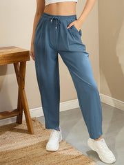 Women Airforce Blue Tapered Drawstring Joggers