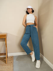 Women Airforce Blue Tapered Drawstring Joggers
