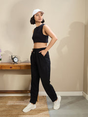 Women Black Tapered Drawstring Joggers
