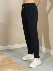 Women Black Tapered Drawstring Joggers