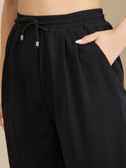 Women Black Tapered Drawstring Joggers