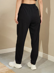 Women Black Tapered Drawstring Joggers