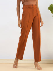Women Rust Front Dart Straight Pants
