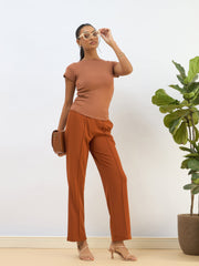 Women Rust Front Dart Straight Pants