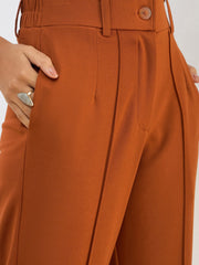 Women Rust Front Dart Straight Pants