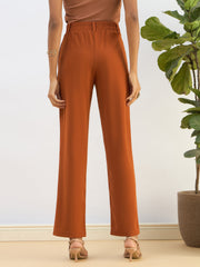 Women Rust Front Dart Straight Pants
