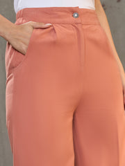 Women Peach Twill Wide Leg Pants