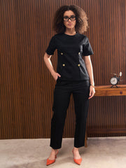 Women Black Cross Pocket Tapered Pants