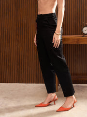 Women Black Cross Pocket Tapered Pants