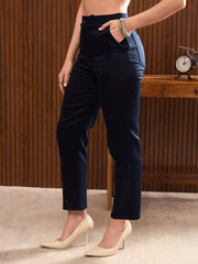 Women Navy Cross Pocket Ankle Length Pants
