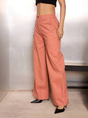 Women Light Brown Twill Wide Leg Pants