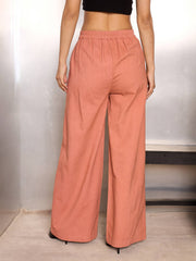 Women Light Brown Twill Wide Leg Pants