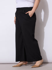 Women Black Front Pleated Straight Pants