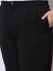 Women Black Front Pleated Straight Pants