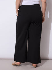 Women Black Front Pleated Straight Pants