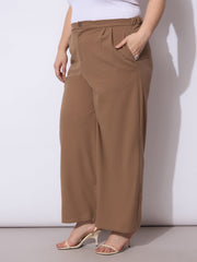 Women Beige Front Pleated Straight Pants