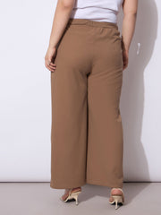 Women Beige Front Pleated Straight Pants
