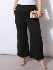 Women Black Front Seam Elasticated Straight Pants