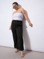 Women Black Front Seam Elasticated Straight Pants