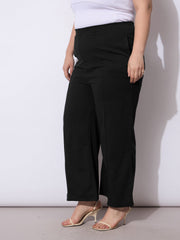 Women Black Front Seam Elasticated Straight Pants