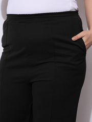 Women Black Front Seam Elasticated Straight Pants