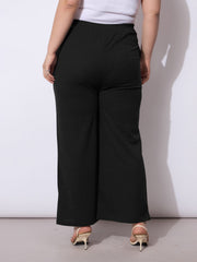 Women Black Front Seam Elasticated Straight Pants