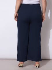 Women Navy Front Seam Elasticated Straight Pants