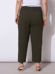 Women Olive Front Pleated Mom Fit Pants