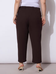 Women Dark Brown Front Pleated Mom Fit Pants