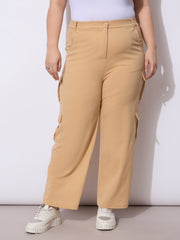 Women Beige Multi Pocket Cargo Pants