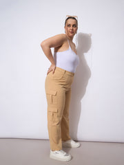 Women Beige Multi Pocket Cargo Pants