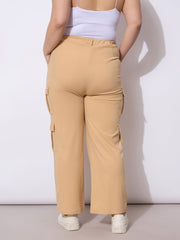 Women Beige Multi Pocket Cargo Pants