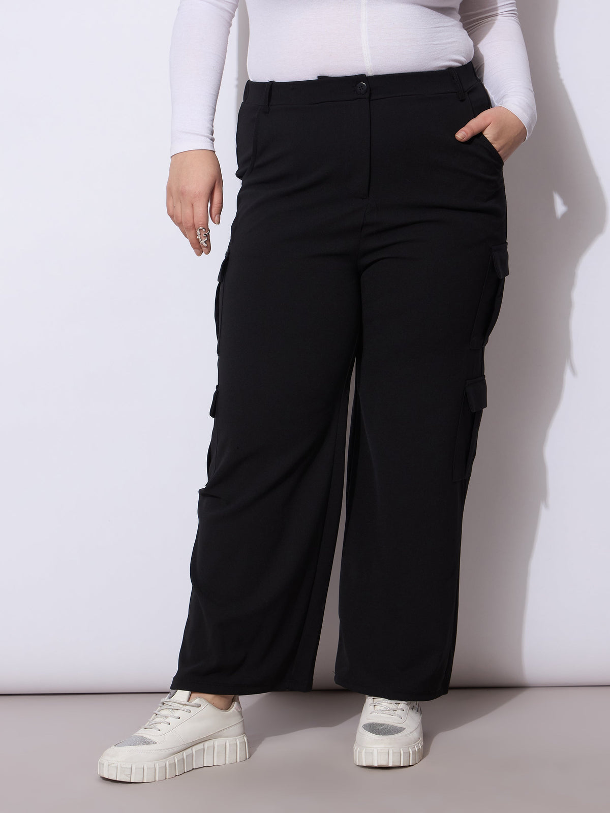 Women Black Multi Pocket Cargo Pants
