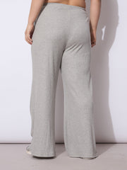 Women Grey Rib Drawstring Straight Pants