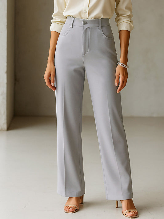 Women Grey Cross Pocket Straight Pants