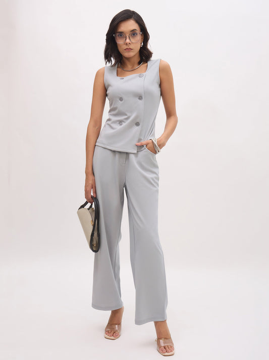 Women Grey Cross Pocket Straight Pants