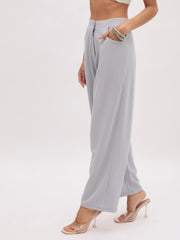 Women Grey Cross Pocket Straight Pants