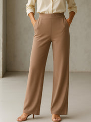 Women Beige Cross Pocket Front Dart Straight Pants