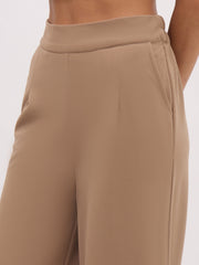 Women Beige Cross Pocket Front Dart Straight Pants