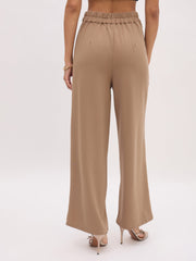 Women Beige Cross Pocket Front Dart Straight Pants