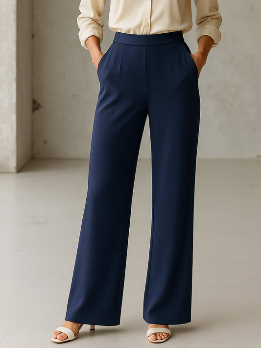 Women Blue Cross Pocket Front Dart Straight Pants