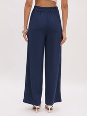 Women Blue Cross Pocket Front Dart Straight Pants