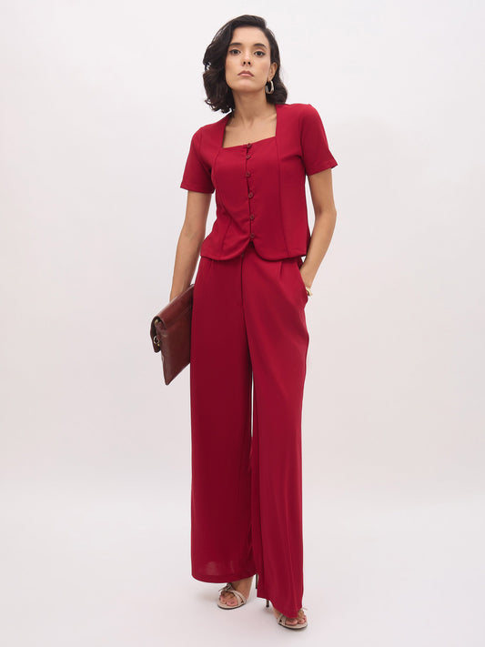 Women Maroon Cross Pocket Pants