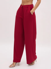 Women Maroon Cross Pocket Pants